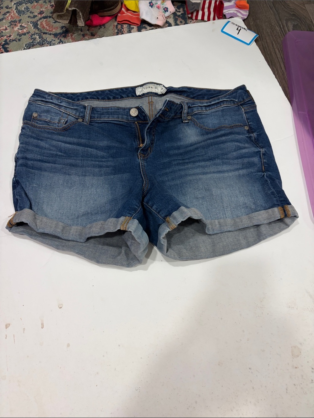 torrid Dark Blue Rolled Cuff Denim Shorts